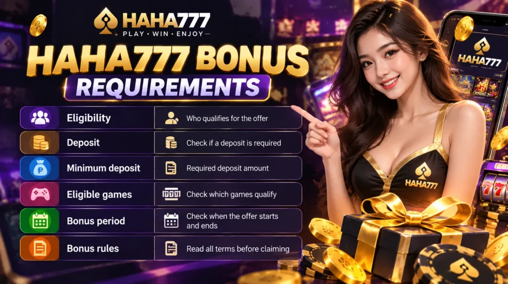 HAHA777 Bonus Requirements